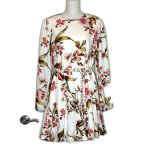TINSEL SPRING FLORAL BELTED LONG SLEEVE SHIFT DRESS SIZE MEDIUM